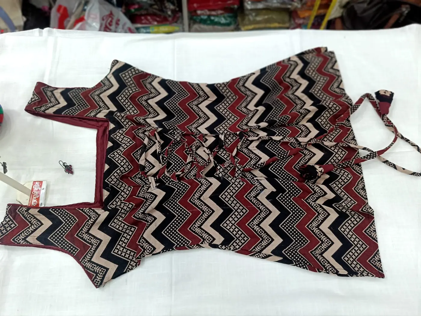 Ajrakh Zigzag Print Tie-Up Kurti