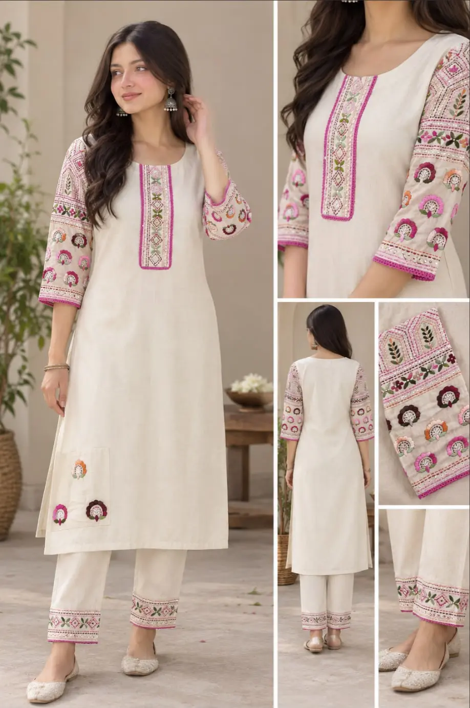 Ivory Hand-Embroidered Kurta Pant Set